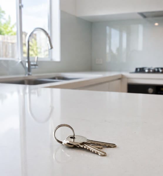 72-hour-bond-back-guarantee-melbourne Keys returned on the bench of a spotless Melbourne rental after a guaranteed end of lease clean