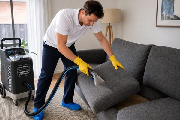 upholstery-cleaning-fabric-sofa Fabric sofa being cleaned with an upholstery extraction tool